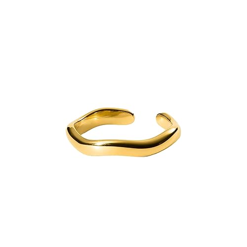 Purelei® Nakuna Ring (Gold,Silber,Rose) Damen Ring Silber 18K vergoldet, Wasserfester Ring mit geschwungenem Design, größenverstellbar, Geschenk für Damen - M/L - Gold