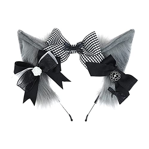 Faylay Women Furry Cat Ear Animal Ears Headband Ribbon Decor - Yymg