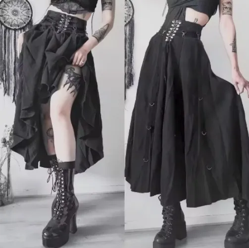 Goth streetwear saia gótica feminina harajuku emo alternativa