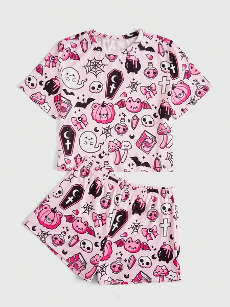 Kawaii Gráfico de Cartoon Conjunto De Pijama