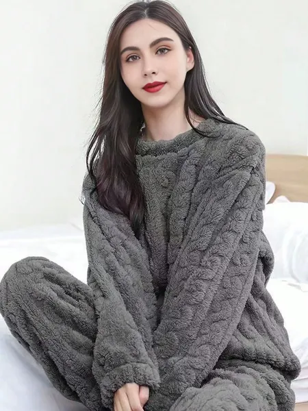 1 Conjunto De Pijamas Jacquard De Veludo Coral Conjunto Novo Plus Veludo E Veludo Extra Grosso Inverno Conjunto De Duas Peças