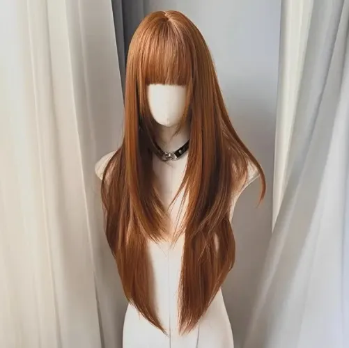 peruca comprida e   de 26 polegadas com franjas fibra de - Temu Brazil