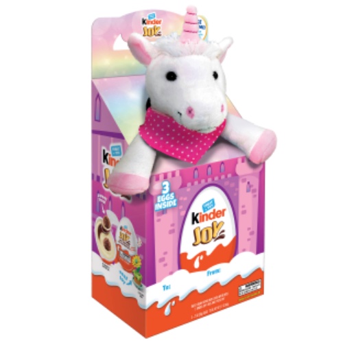 Kinder Joy Plush Magical Unicorn with Three Kinder Joy Eggs with Toy and Treat Inside - 