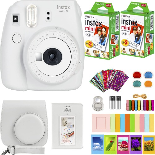 FujiFilm Instax Mini 9 Instant Camera + Fujifilm Instax Mini Film (20 Sheets) Bundle with Deals Number One Accessories Including Carrying Case, Color Filters, Kids Photo Album + More (Smokey White) - Smokey White