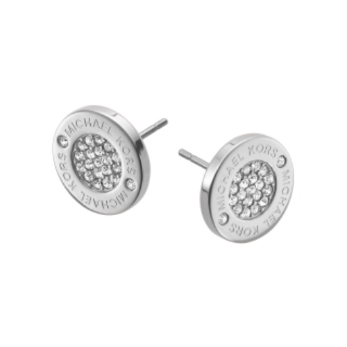 Michael Kors Stainless Steel Stud Earrings With Crystal Accents - SILVER PAVE GLITZ