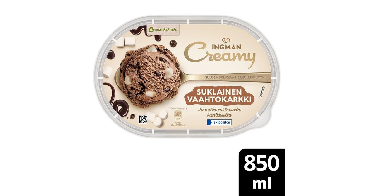 Ingman Creamy Suklainen Vaahtokarkki Laktoositon Jäätelö 850ml/493g | S-kaupat ruoan verkkokauppa