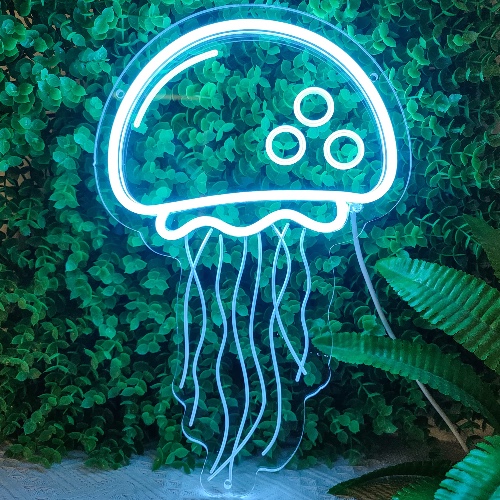 Jellyfish Neon Sign Personalized Led Neon Signs for Bedroom Wall, USB Powered Ice Blue OceanTheme Art Neon Night Light Acrylic Light Up Sign for Kids Birthday Gift Home Festival Party Holiday Decor - Ice Blue