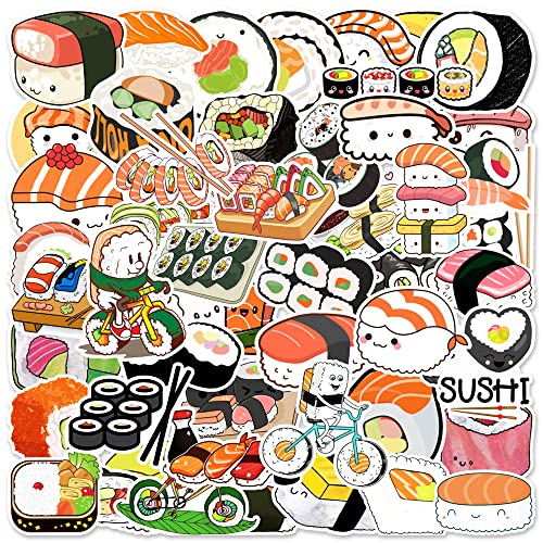 50 Sushi Stickers Waterproof Vinyl Sushi Rice Roll Food Stickers for Water Bottles, Kettles, Laptops, Guitars, Cell Phones, Skateboards Teen Adult Fashion Aesthetic Stickers (Sushi)