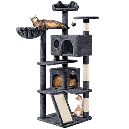 Multi-Level Cat Tree Cat Condo with Scratching Posts Kittens Activity Tower Pet Play House Furniture - Dark Gray