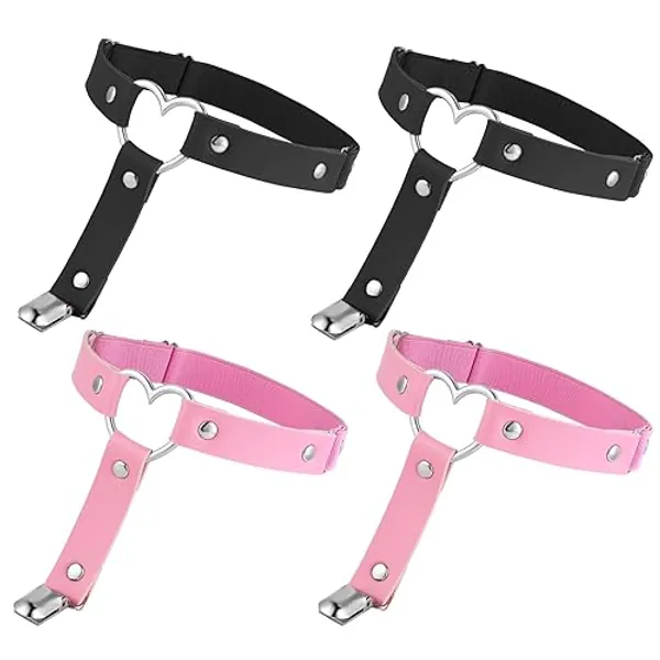 4 Pièces Jarretière de Jambe en Forme de Cœur Réglable Punk Gothique Clip Antidérapant pour Femmes Accessoires de Fête Cosplay de Carnaval d'halloween - Rose Noir