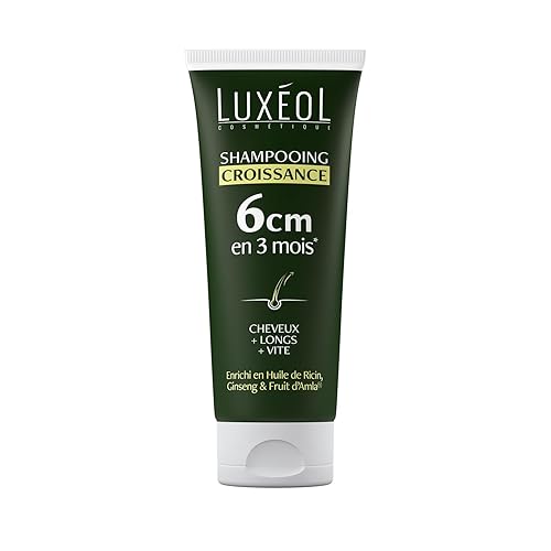 LUXÉOL - Shampoing Croissance - Pousse de 6cm en 3 Mois* - Des Cheveux Plus Longs Plus Vite - Cliniquement Prouvé - Formule d'Origine Naturelle - Huile de Ricin, Amla & Ginseng(3) - 200 ml - Shampoing