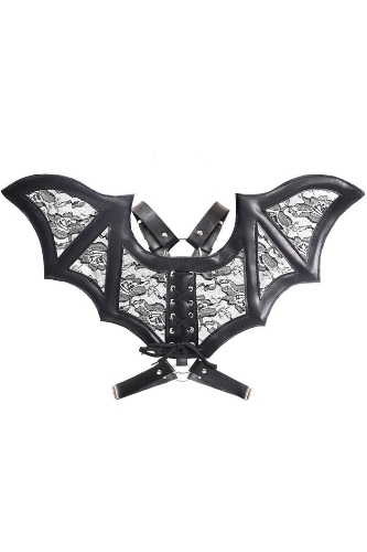 New Black/Black Faux Leather & Lace Wing Harness - O/S / As Shown