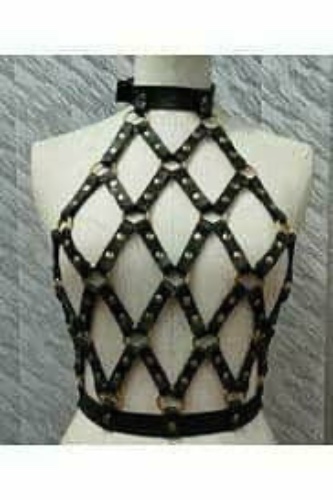 Black & Gold Faux Leather Body Harness - REGULAR / As Shown