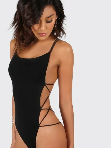 SHEIN BAE Strappy Open-Back Cheeky Bodysuit | SHEIN USA
