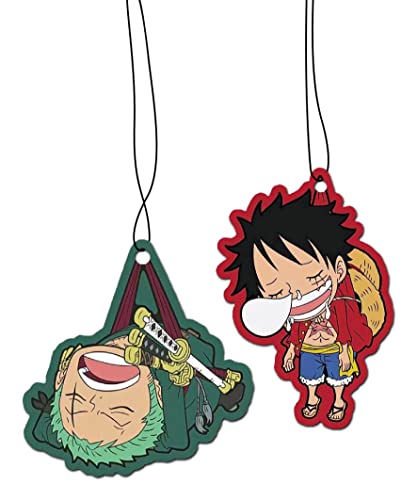 2in1 Auto Duftbaum/Lufterfrischer, Car Air Freshener Auto Scent | Anime One Piece, Monkey D. Luffy Roronoa Zoro Sleepy Chibi (Black Ice) - Black Ice