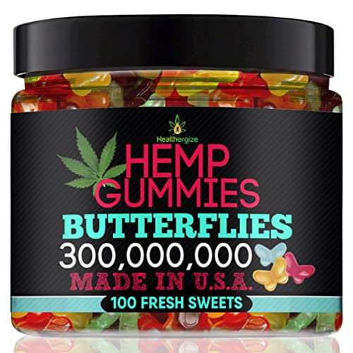 Healthergize Hemp Gummies Premium-Delicious Butterflies Gummy Bears-Fresh Fruity Flavors-Natural Candy Peace And Relaxation-For Sleep, Calm, Relax-Made In USA-100 Count