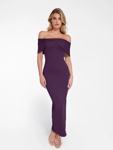 Shapewear Off-the-Shoulder Slim Column Maxi Dress | Purple / XL