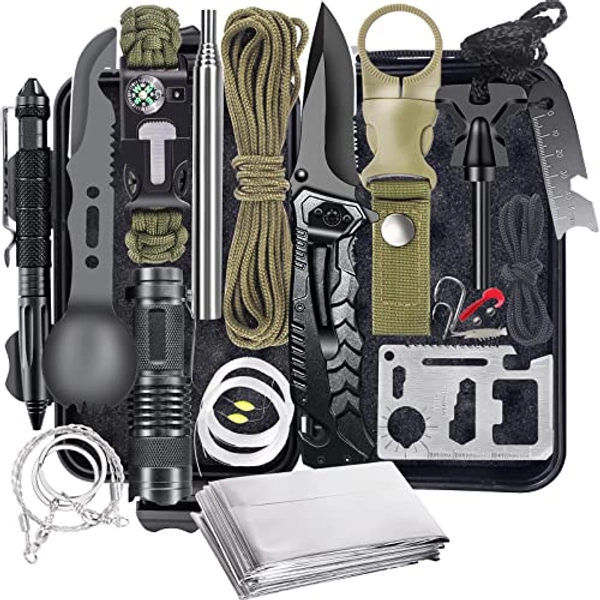 Survival Kit, Outdoor Survival Kit, Militär Notfall Ausrüstung und Überlebensausrüstung, Survival Ausrüstung für Outdoor Camping Bushcraft Wandern Jagd,Geschenke für Männer