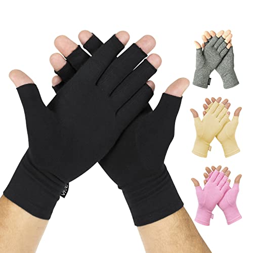 Vive Rheumatoid Arthritis Gloves - Men and Women Fingerless Compression Wrap for Hand Pain and Osteoarthritis - Black Hand Wrap for Arthritic Joint Symptom Relief - Open Finger Fit - Black - Medium