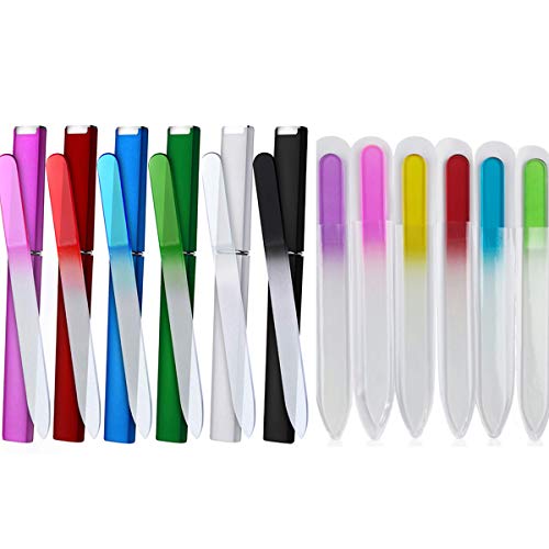 12 Pack Glass Nail Files with Case Crystal Glass Fingernail Files Double Sided Glass Nail File Mixed Color Manicure Set for Gentle Nail Care for Women Girls - Multi-colored 12pcs