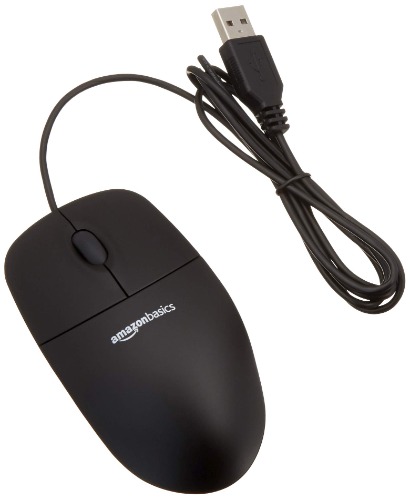 Amazon Basics 3-Button Wired USB Computer Mouse, Black - Single Wired Mouse