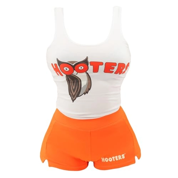 Ripple Junction Hooters Girl Iconic Waitress Outfit Includes Tank Top and Shorts Set Officially Licensed - Large - White/Orange