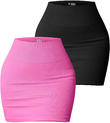 OQQ Women's 2 Piece Skirts Basic Versatile Stretchy Ribbed Casual High Waist Mini Skirt - Black Rose Large