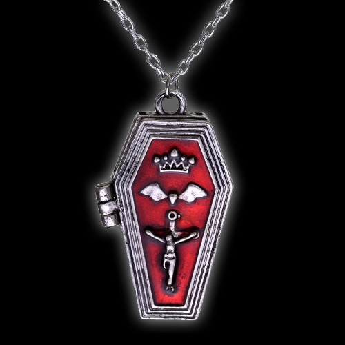 Goth Coffin Locket Pendant Necklace