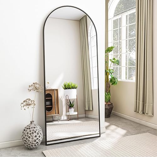 Koonmi Arch Mirror Full Length, Large Free Standing Mirror Full Length, Wall Mounted, Leaning, 60 x 165 cm Floor Mirror Full Body as Dressing Vanity Mirror for Living Room, Black - 165L x 60W cm - Black