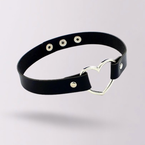 "MY" Heart Leather Choker - black / 40cm / One-size-fits-all (adjustable)