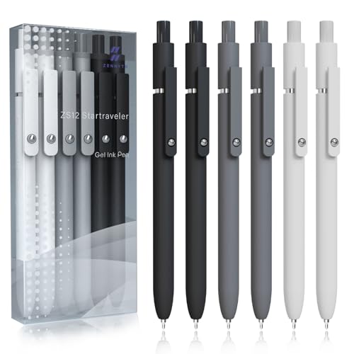 ACEES Gel Pens,6 Pcs 0.5mm Fine Point Black Ink Pens With Smooth Writing,Quick Dry Pens For Journaling,Nurse Aesthetic Pens,Office School Supplies for Men Women Student(Black Gray White) - Black Gray White