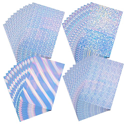 20 Sheets 4 Types Holographic Printable Vinyl Sticker Paper A4 Size Printable Paper for Inkjet & Laser Printer Holographic Waterproof Sticker Paper Printable Vinyl, 8.3 x 11.7 Inch - Mixed style-20pcs