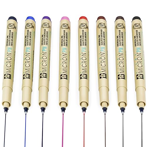 Sakura Pigma Micron PN Fineliner Pens - 0.4/0.5mm - 1 of Each Colour - Pack of 8