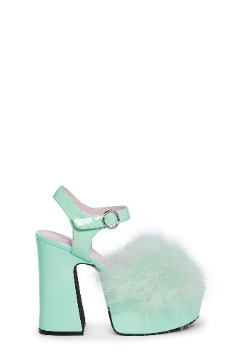 Blushin' N' Crushin' Marabou Heels - Mint | LIGHT GREEN / US 11