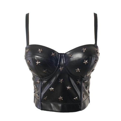 'Matrix' Black PU Fake Leather Bustier Top - M