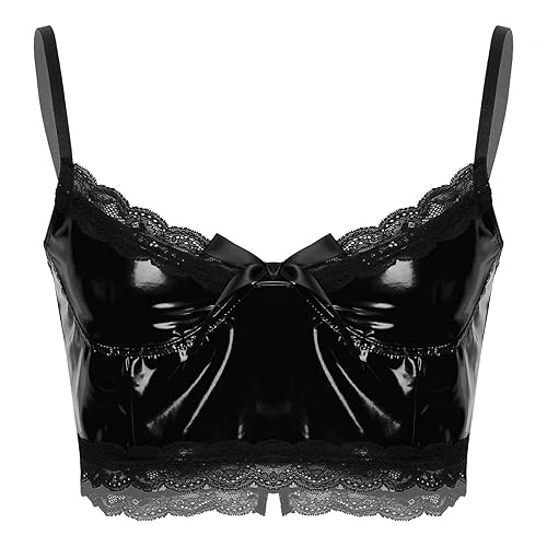 Leather Bra Tops Cropped Gothic Push Up Lingerie Corset,Black,M - Black - M
