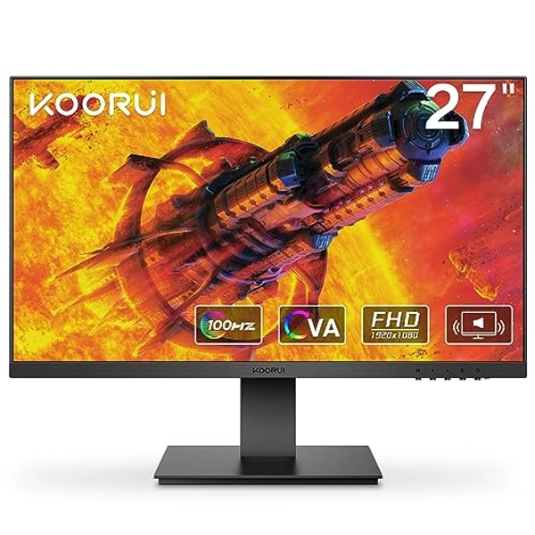 KOORUI 27 Inch FHD Monitor, Computer Monitor built-in speaker (1080P, 100HZ, HDMI+VGA, 99% SRGB, 4ms Response, Eye Care) Virtually Borderless Design Display Monitor