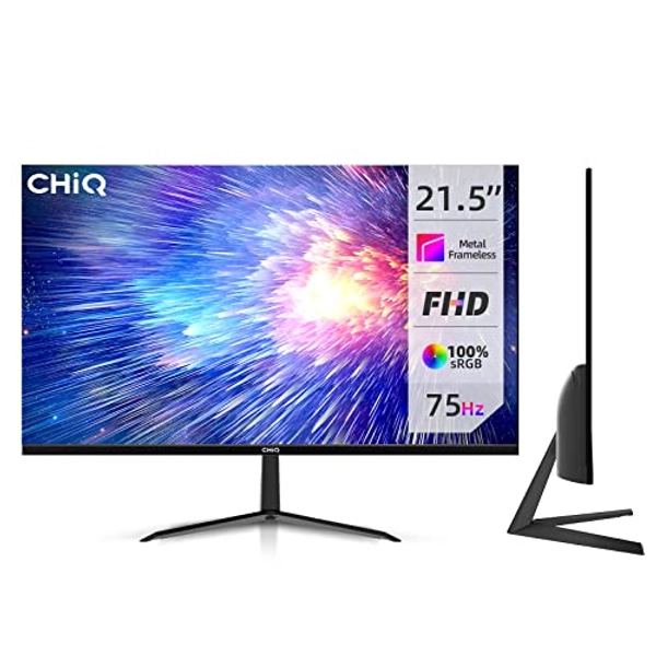 CHiQ 22P610FS 21.5 Inch Full HD (1920x1080) Monitor, 100% sRGB, 75Hz, Anti Glare, Ultra Slim, Metal Frameless,Tilt Adjustment, FreeSync/FPS, Low Blue Light, HDMI/VGA/Audio Output
