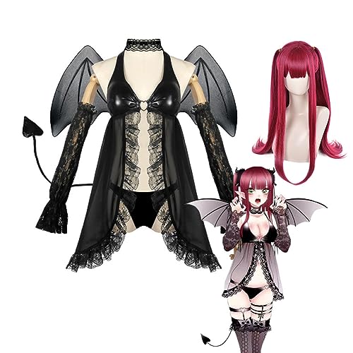 Jiumaocleu Anime My Dress-Up Darling Cosplay Costume Kitagawa Marin Outfit Uniform Suit Full Set of Dress with Wings and Wig Halloween Party Clothing for Girls Women - With Wig - XL
