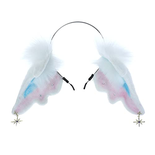 Anzeho Cosplay Girl Plush Furry Sheep Ears White Feather Angel Headwear for Women and Girls Party