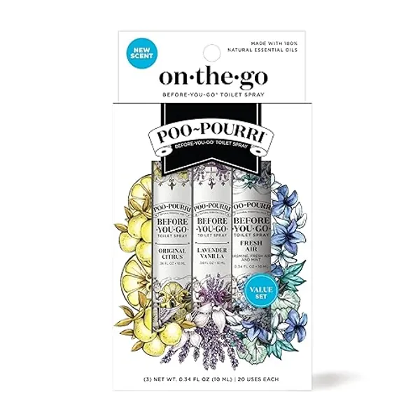 Poo-Pourri Before-You-Go Toilet Spray, On-The-Go, Travel Size Variety 10 mL - Original Citrus, Lavender Vanilla and Fresh Air - Everyday Variety - 1 Ounce (Pack of 1)