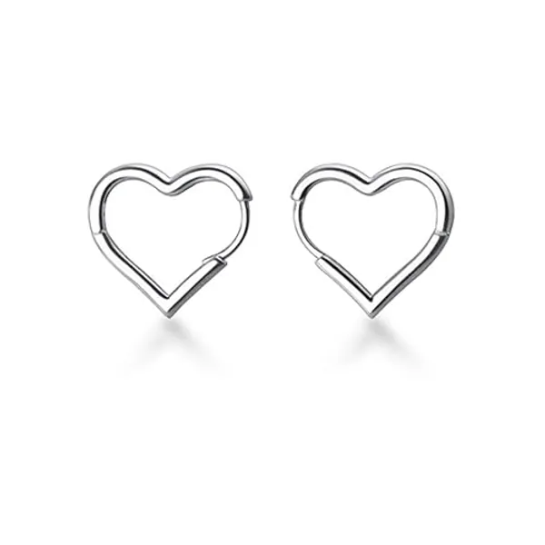 SLUYNZ Solid 925 Sterling Silver 1.6CM Heart Hoop Earrings for Women Teens Minimalist Hoop Earrings Sweet Love Heart Earrings - A-Sterling Silver
