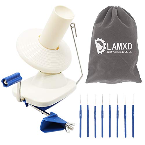 LAMXD Needlecraft Yarn Ball Winder Hand Operated,Capacity 4-Ounce,Blue,Portable Package,Easy to Set Up and Use,Sturdy with Metal Handle and Tabletop Clamp,Including 8 Sizes Crochet Hooks Set - Blue