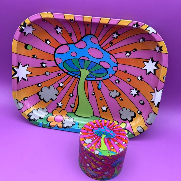 Rolling Tray and Grinder Kit | Mushroom Psychedelic Set Gift Box
