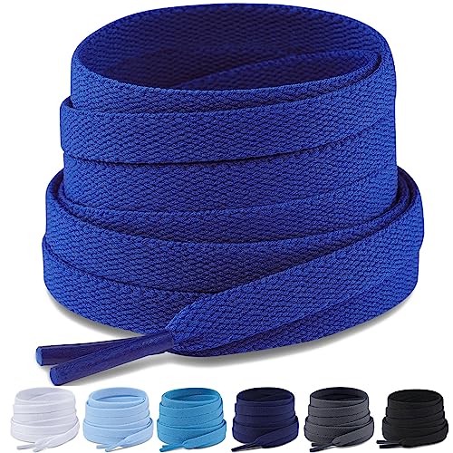 Puzeam Upgrade Tight Weave Flat Shoelaces 28 Colors 5/16" Wide Shoe Laces for Sneakers - 2Pairs - 39 Inch ( 100cm ) - 21 Royal Blue