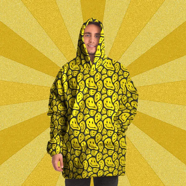 Happy Face Oversized Hoodie, Wearable Blanket, Smiling, Stoner Gifts, Snug Hoodie, Oversized Hoodie Blanket, Blanket Hoodie, Long Hoodie