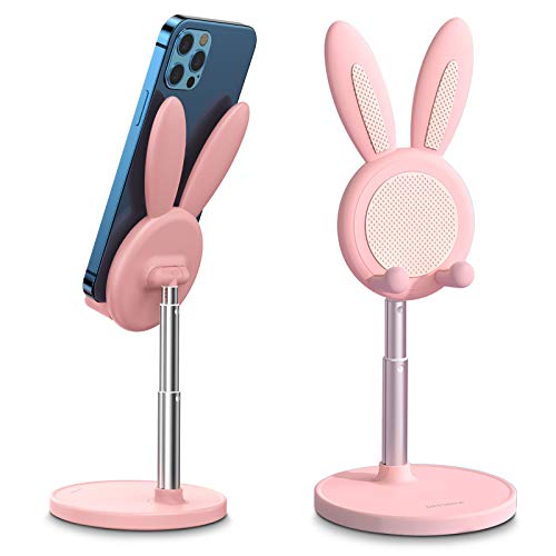 OATSBASF Cute Phone Stand, Adjustable Bunny Phone Stand for Desk, Thick Case Friendly Phone Holder Stand, Compatible with iPhone, Kindle, iPad, Switch, Tablets, All Phones (Pink) - Pink