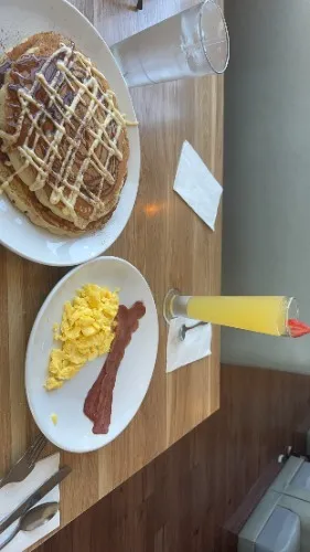 Breakfast: Cinnamon Pancakes, Turkey Bacon, Scrambled Eggs