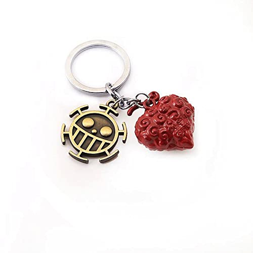 One Piece Keychain Metal Pirate Skull Anime Key Chain Pendant Charm Jewelry Keyrings for Men Women - Red