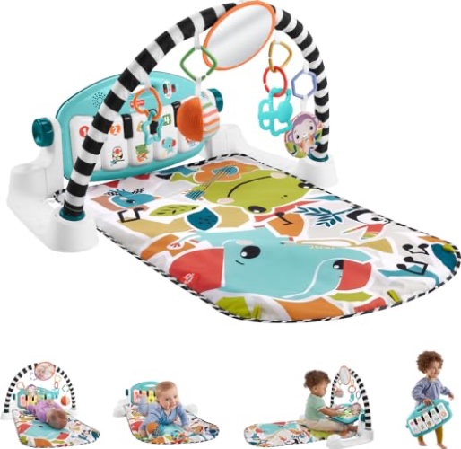 Fisher-Price Baby Playmat Glow and Grow Kick & Play Piano Gym, Blue Musical Learning Toy with Developmental Activities for Newborns 0+ Months - Glow and Grow - Blue